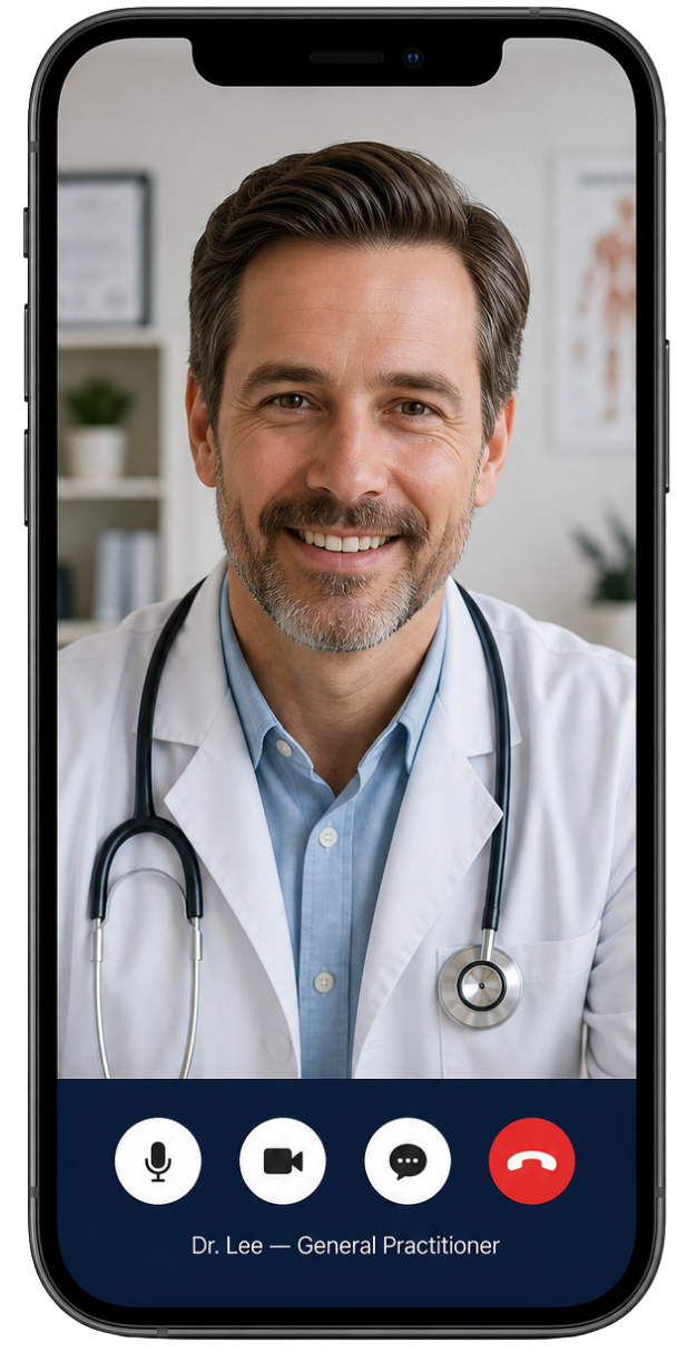Licensed U.S. doctor on a telehealth video call through the program app
